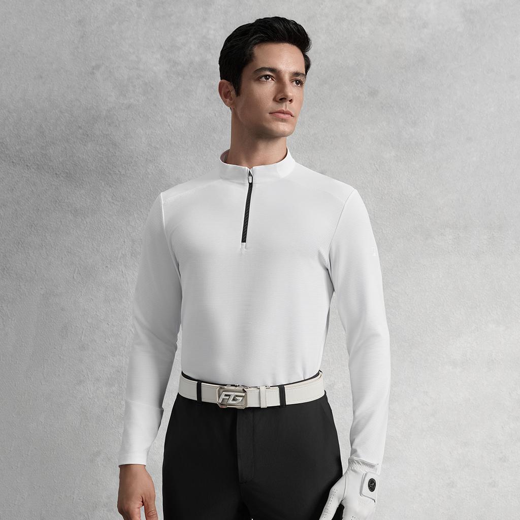 Fila Golf Series Trendy Casual Versatile Breathable Stretch Comfortable Solid Color Long Sleeve T-Shirt Men Tops Jade-White A11M535207FWT