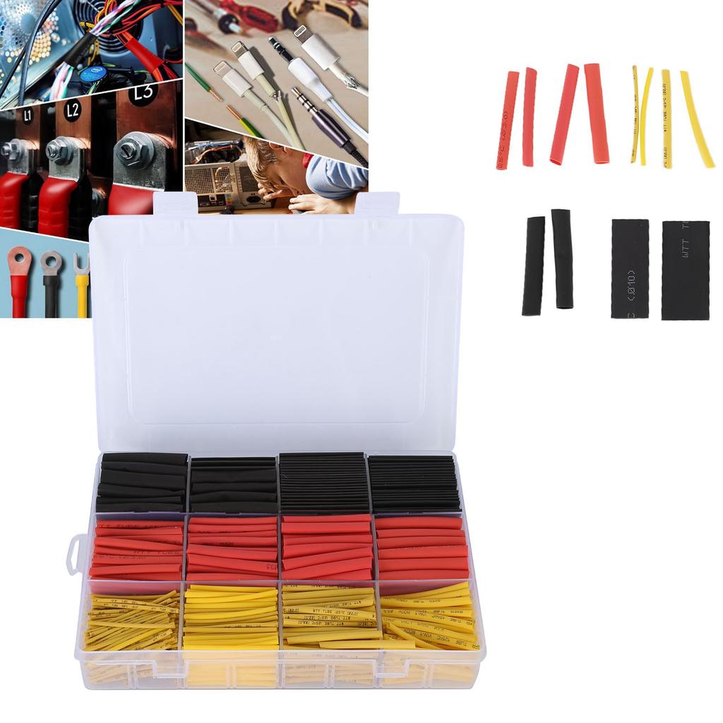 800 Pcs Heat Shrink Tubing Red Yellow Black Shrinkable Insulated Wire Cable Protection Sleeves Combi