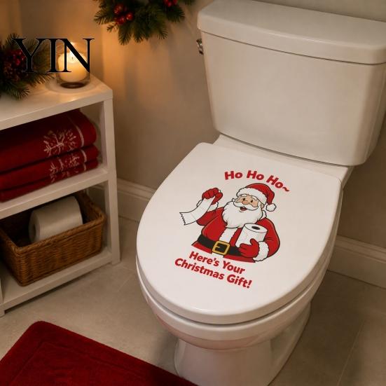 Acessórios de Banheiro do Papai Noel Adesivos de Banheiro de Natal, Engraçado Entregando Lenços Tampa Impermeável Assento do Tanque Atmosfera de Feriado Decalques de Arte,