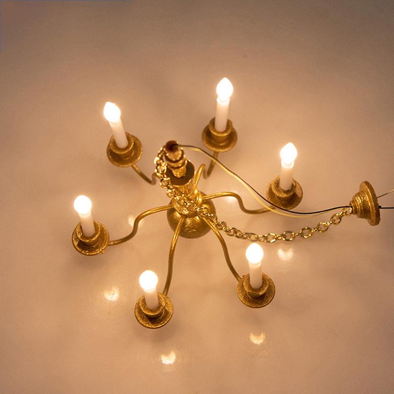 Kid’S Realistic Dollhouse Furniture Chandelier Sand Table Toy Led Ceiling 1:12 Miniature Ceiling Lamp Decor Accessories