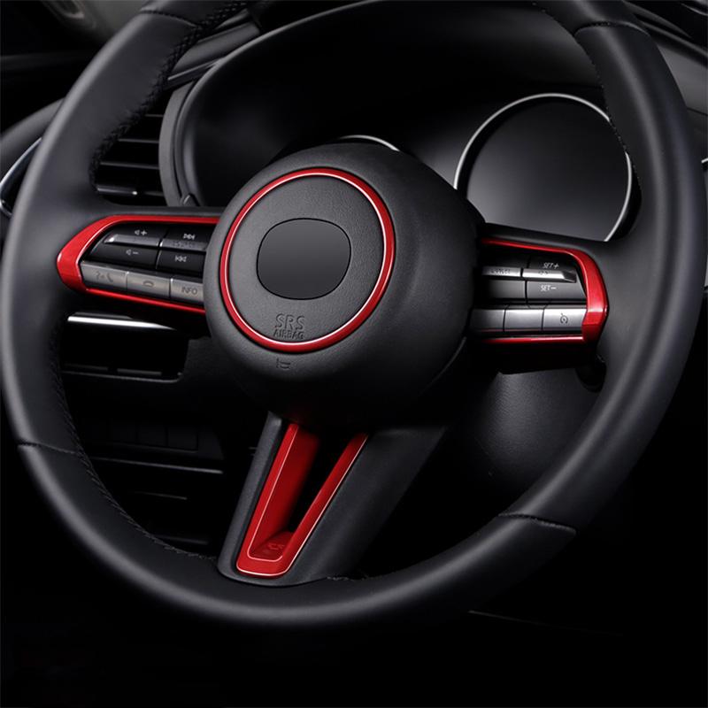 For Mazda 3 CX-30   Accessories ABS Carbon fibre/Red/Matte Car Steering Wheel Switch Button Frame Cover Trim Car