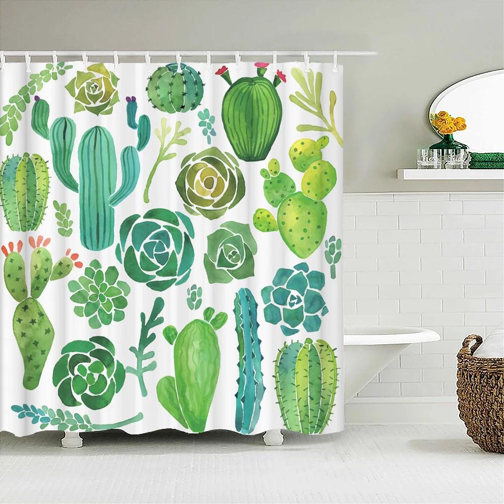 Cactus Shower Curtains Waterproof Polyester Fabric Shower Curtains Tropical Plants Bathroom Screen Curtain Home Decor 180X180cm