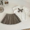 Children's 2026 Summer Plaid Pleated Skirt Set - Girls Two-Piece Outfit
