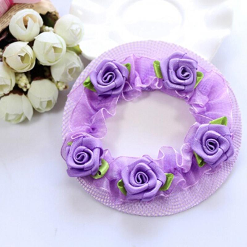 

Милая сетка для булочки с цветочницей для волос для детской булочки, аксессуары для чехла для булочки фиолетовый