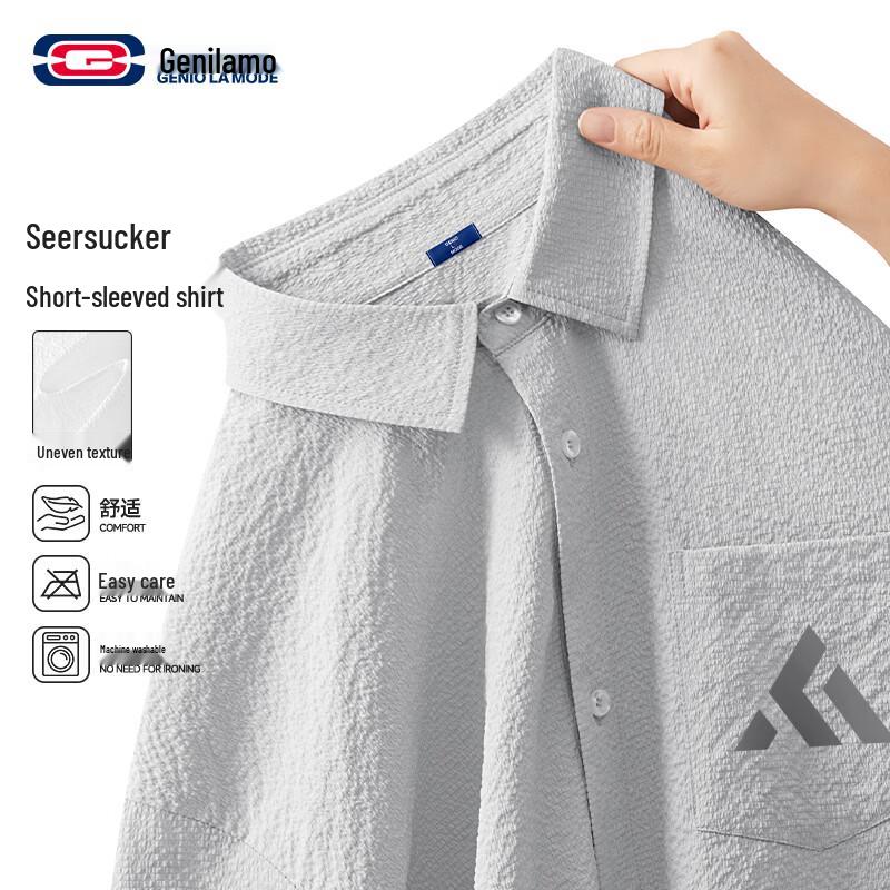 GENIOLAMODE Men s Short Sleeve Three-Proof Casual Shirt M