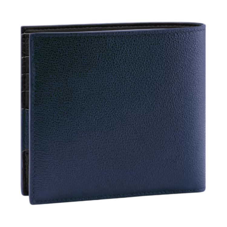 Bvlgari Enamel Inlay Calfskin Bi-Fold Wallet Men Wallets Blue 294156