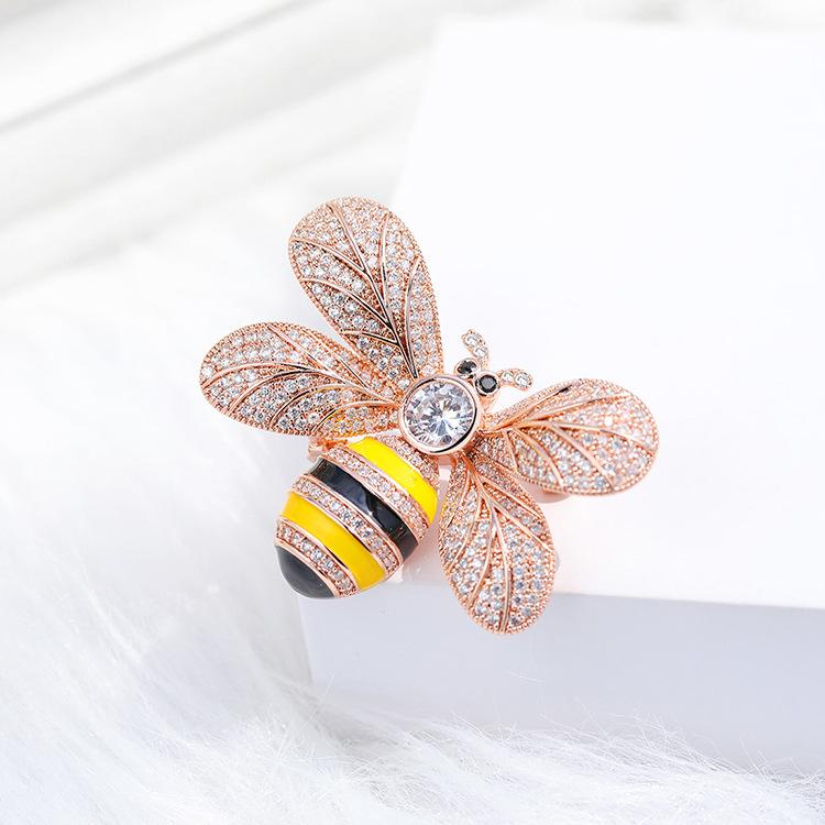 Bee Brooch with Copper, Zircon, and Crystal Inlay - Cardigan Accessory