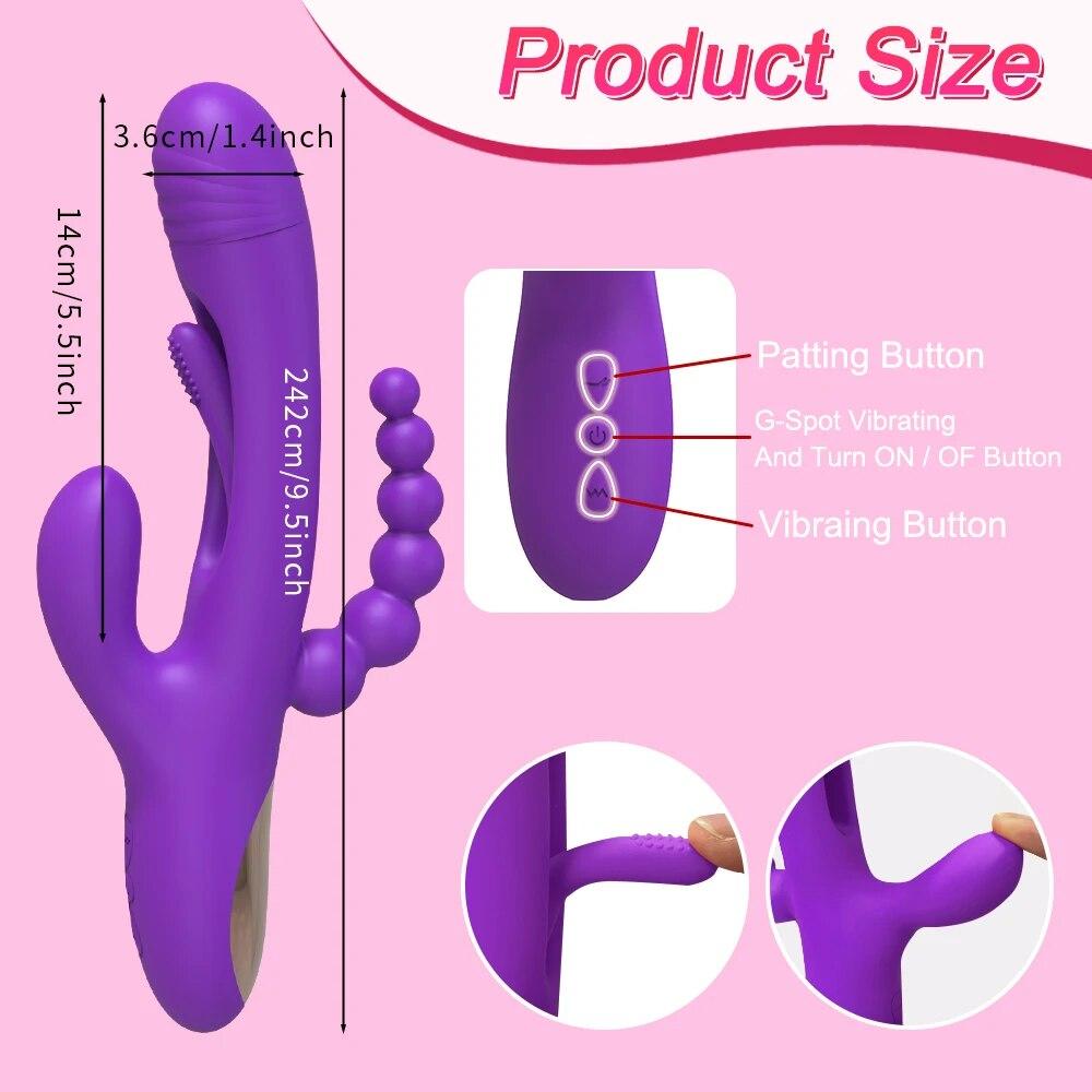 Powerful Patting Vibrator for Women 3 in 1 Clitoris Stimulator G Spot Dildo Massager Anal Plug Sex Toy Female Goods for Adults