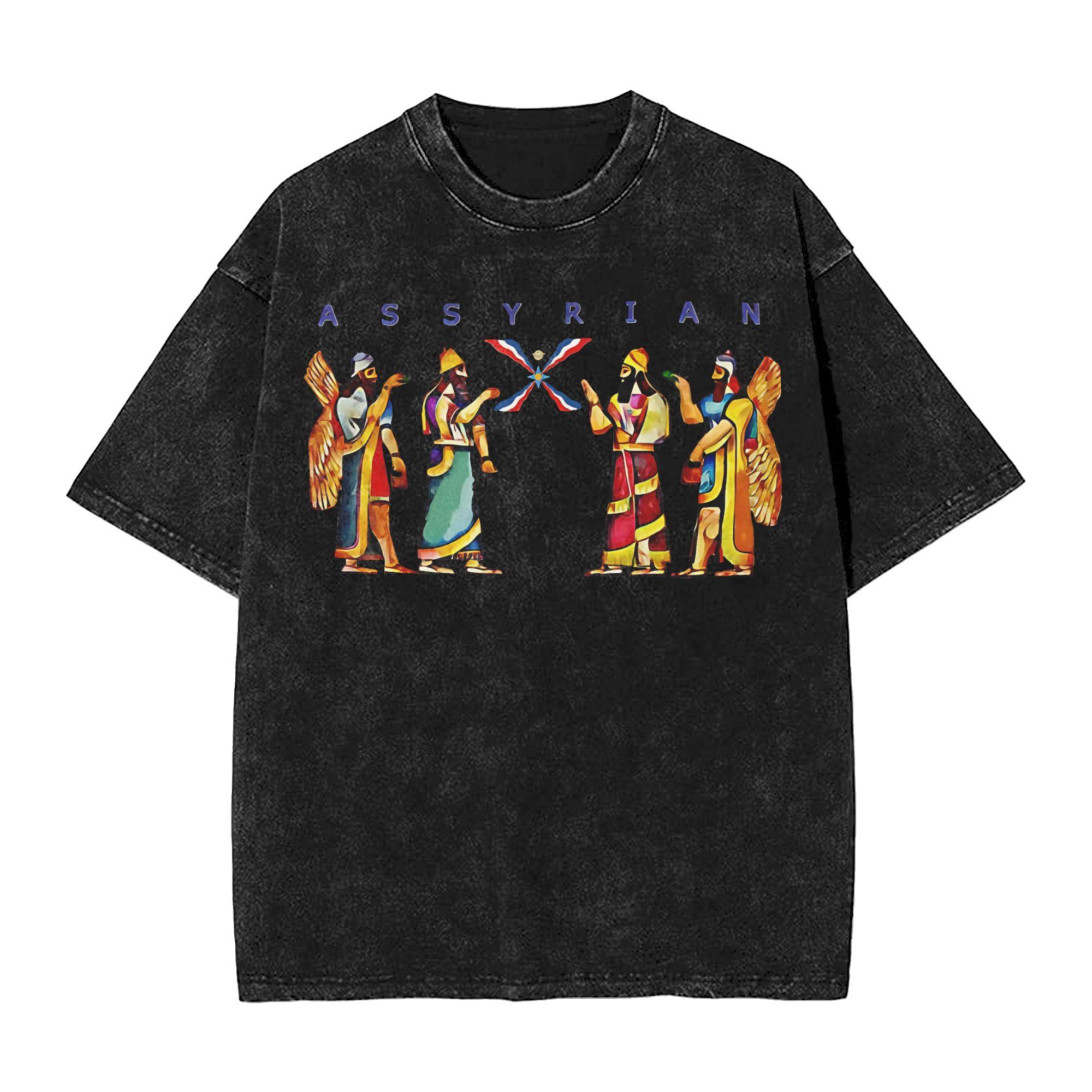 

Summer Assyrian Flag Washed Shirt Outfit Oversize TShirts for Unisex Women Tee Shirt 2XL