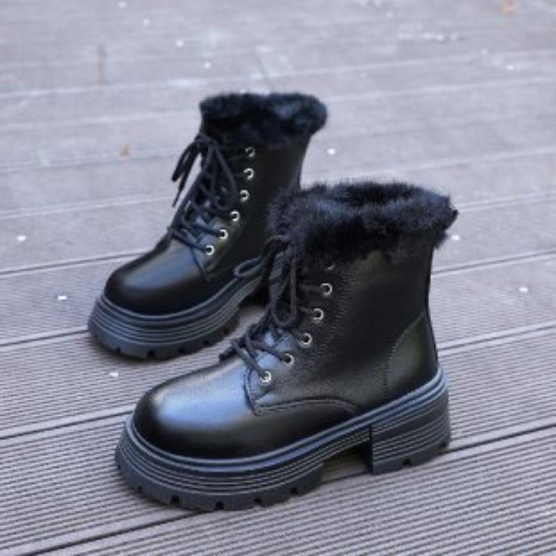 

Женские зимние ботинки на толстой подошве большого размера, утепленные мехом, с подкладкой, ботильоны до щиколотки, нескользящие, для пешего туризма, спортивные ботинки Мартин 42 чёрный