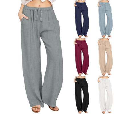 Women's Casual Straight Leg Pants Solid Color Casual Long Pants With Pockets