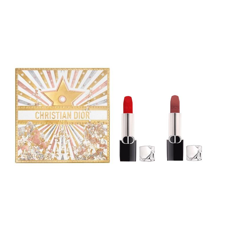 

DIOR Lipstick Two-piece set: #999 Legend Red Lip Velvet Lipstick 3.5g + #688 Rose Pink Brown Velvet Mist Lipstick 3.4g синий