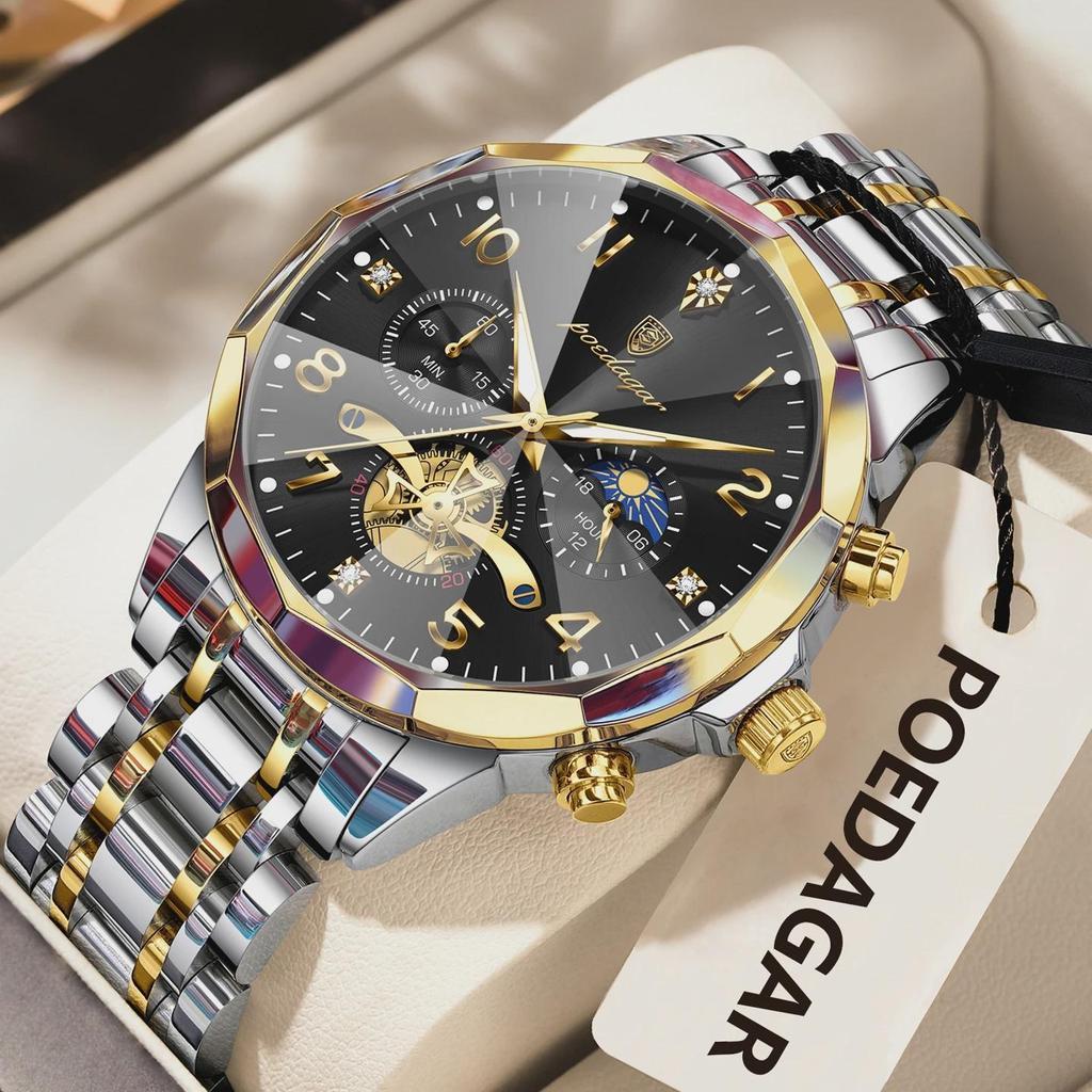 POEDAGAR Exquisite Business Men Watch Waterproof Luminous Chronograph Luxury Man Watches Stainless Steel Men's Quartz Wristwatch
