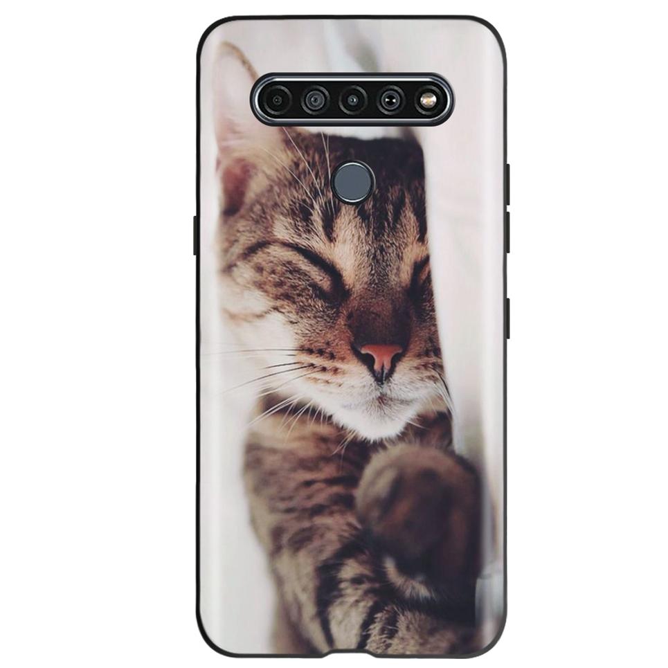 Black TPU Cover For LG K61 2020 CaseCute Cat Pattern Coque For LG K61K 61 LGK61 Luxury Matte Shockproof Protection Etui Bumper