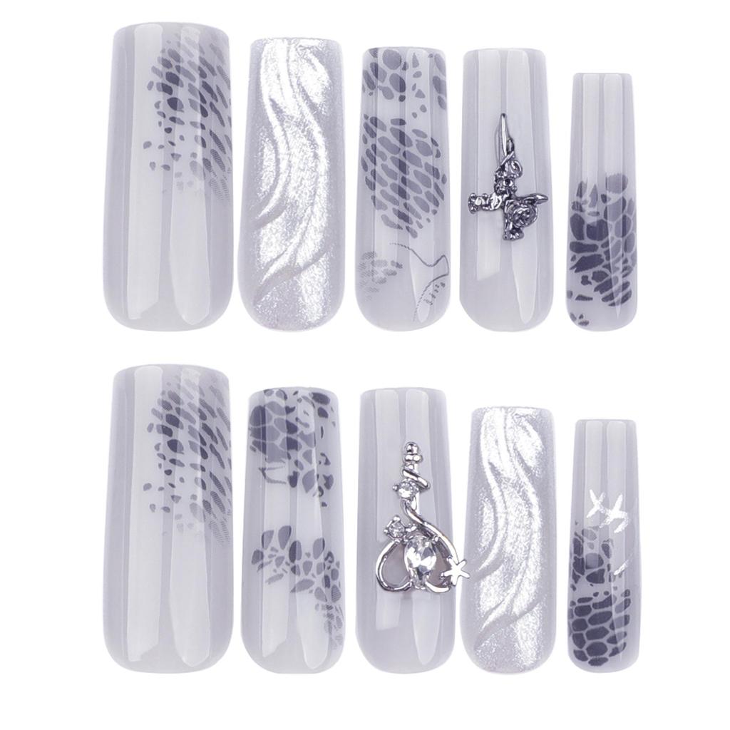 3D Magic Mirror Powder Metal Heart & Cross Rose Nail Art False Nails