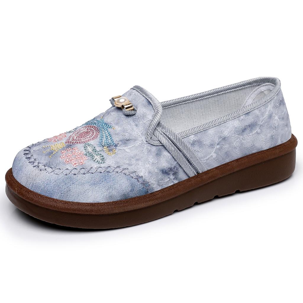 Flats Shoes for Women Embroidered Loafers Lightweight Dress Shoes Cozy Round Closed Toe Breathable Flats Women's Platform Anti-Slip Walking Shoes