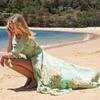 Women's Bohemian Print V-neck Button-up Seven-quarter Sleeve Skirt Dress