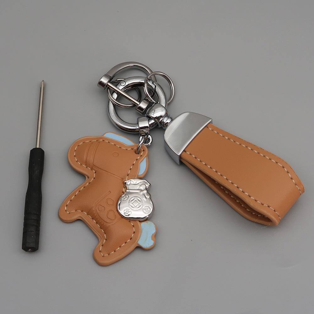 Instant Wealth Leather Keychain with Cartoon Pony Pendant for Couples – Trendy Bag and Car Accessory