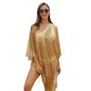 Gold & Silver Thread Pullover Beach Cover-up: Vacation Bikini Shawl