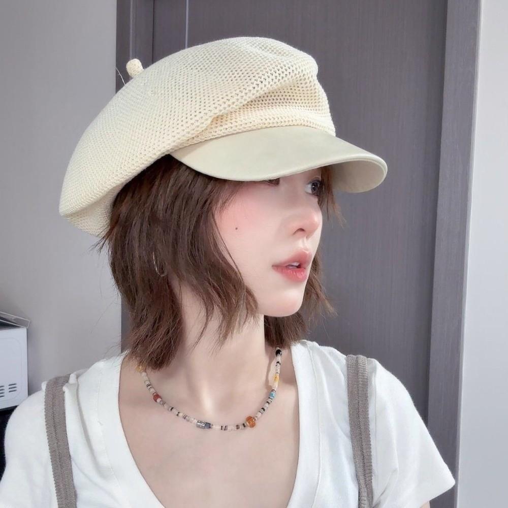 Korean Painter Berets Thin Beanie Cap Vintage Hollow Knitted Beret  Girls
