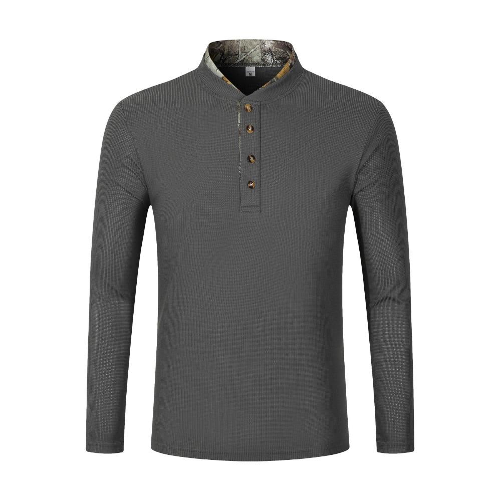 Men's Casual Stand Up Collar Spliced Long Sleeved Polo Shirt