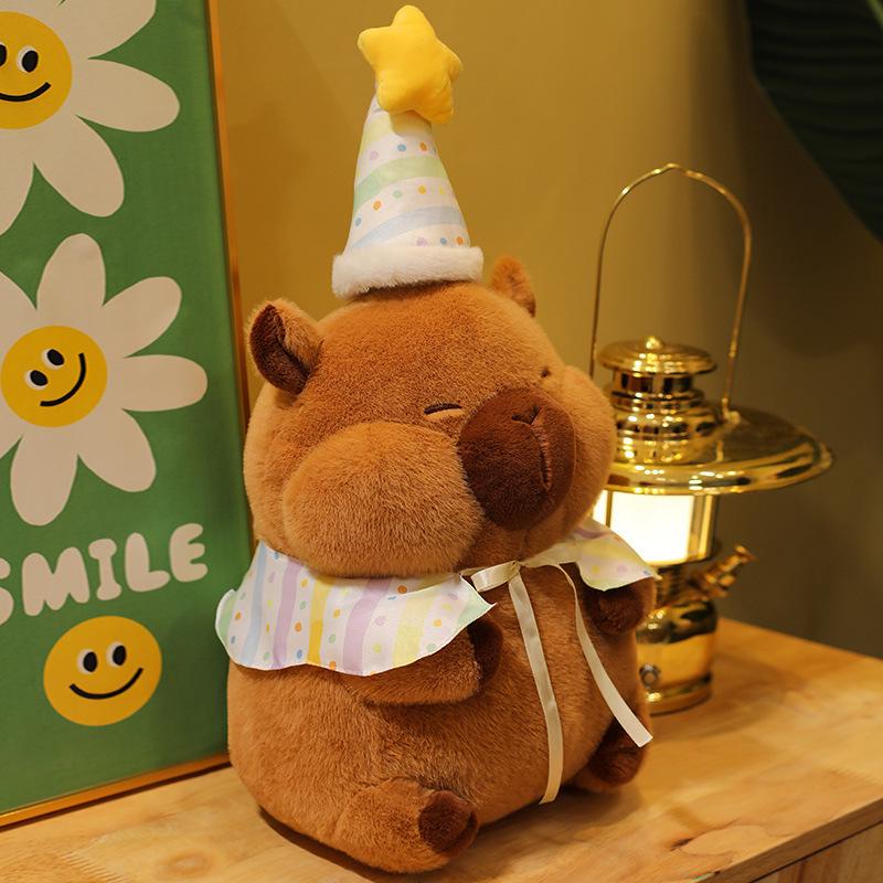 

New Creative Capybara Plush Toy with Birthday Hat – Ugly Cute Internet Celebrity Doll 28cm (0.22kg)