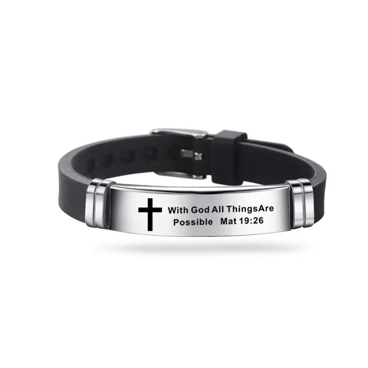 Cross Bible Christian Men Bracelet Adjustable Length Silicone Bangles Wristband Scripture Love Never Fails Male Jewelry