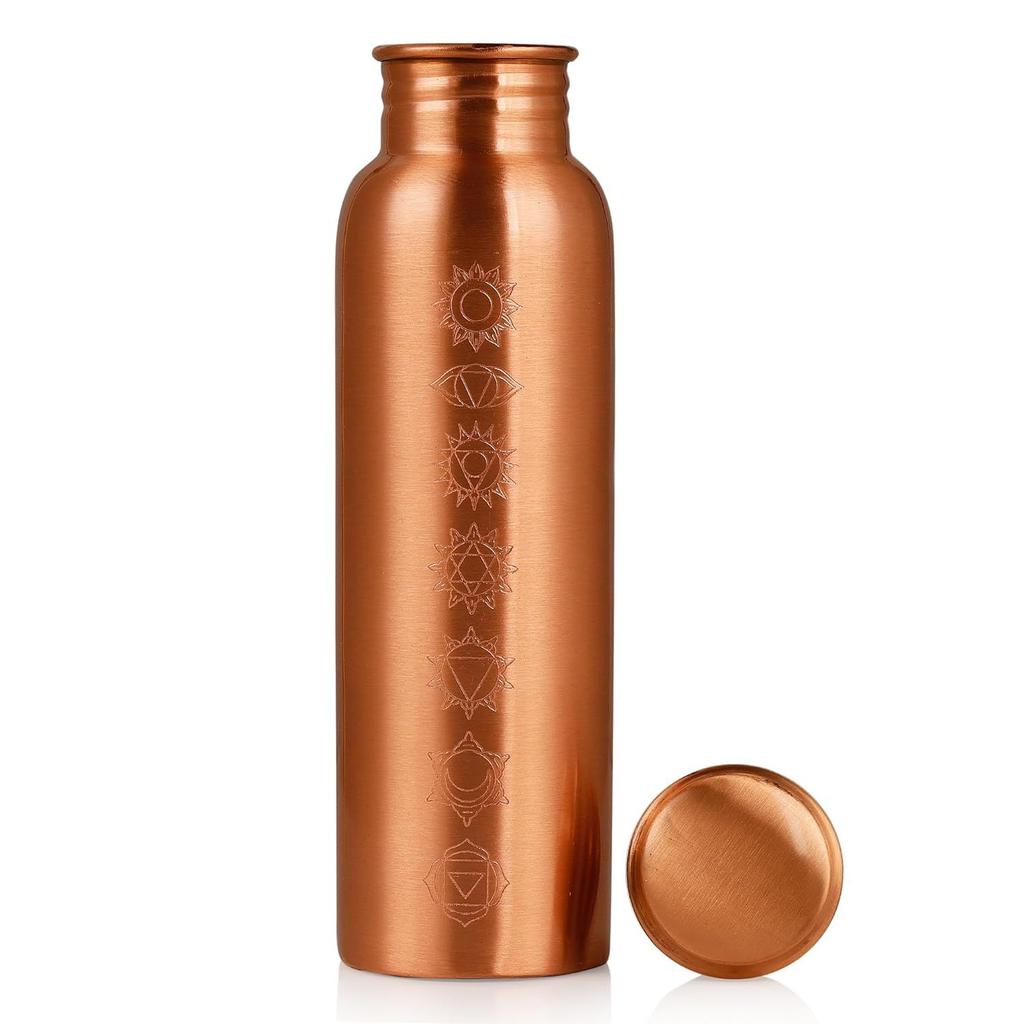 Pure 7 Chakra Plain Copper Bottle Gold Finish | Engraved | 100% Pure Copper | Leakproof