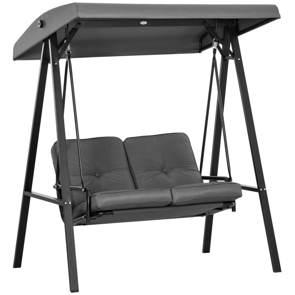 Two-Seater Garden Swing Bench, with Adjustable Canopy - Dark Grey