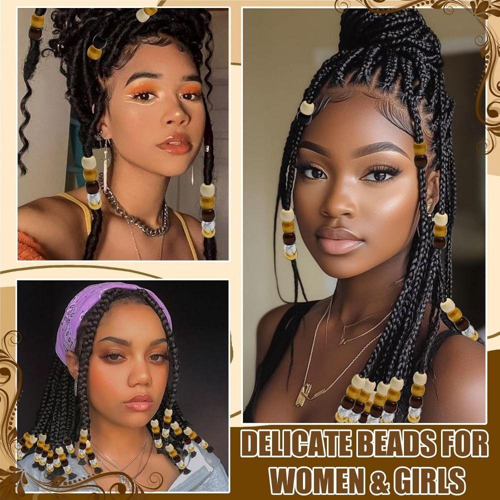 120Pcs Multi Style Dreadlock Hair Beads DIY Crafts Imitation Wood Bead Accessories  Hair Jewelry