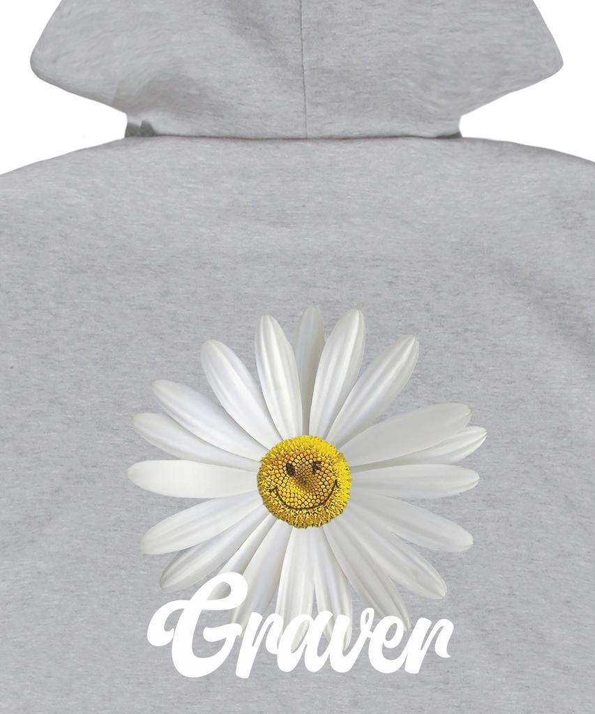 [Unisex] White Daisy Flower Smile Hoodie_Gray