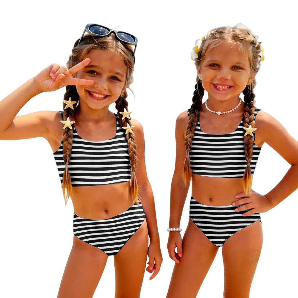 Dívčí dvoudílný plavkový set Bikini Letní ležérní tílko a kalhotky Pruhovaný potisk Plavky pro děti na pláž a k bazénu