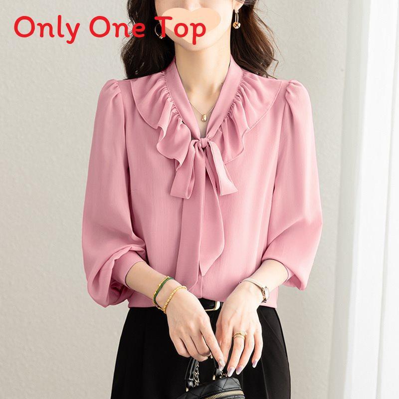 Elegant Womens Chiffon Shirt With Fabric For Spring Office Wear