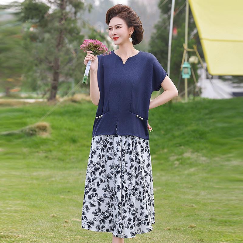 

Summer Mom Print Short Sleeve Suit - 2026 New Style Middle-aged and Elderly Fashion Loose Two-piece Set 4XL