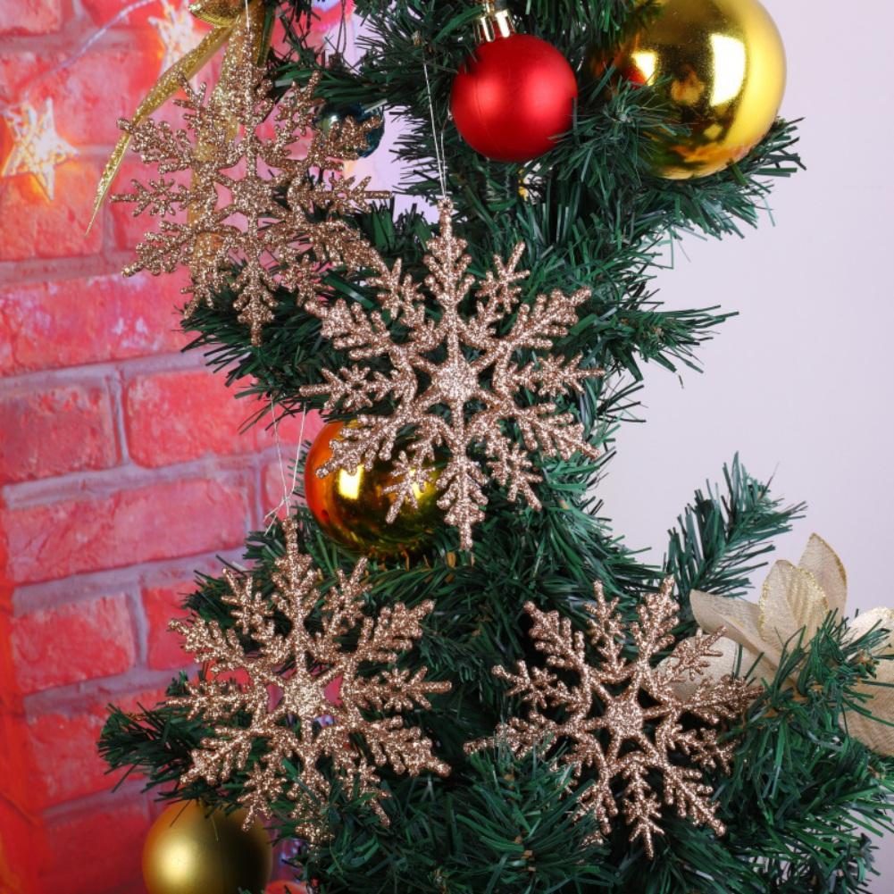 12pcs Snowflake Ornaments Plastic Glitter Snowflakes Ornaments For Winter Christmas Tree Hanging Decorations