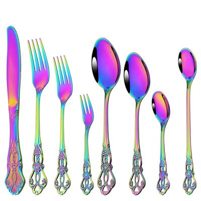 Edelstahl Besteckset Messer Teegabel Eiscremelöffel Geschirrset Westliche Küche Besteck Regenbogen Vintage Essgeschirrset