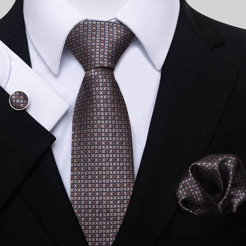 Men's Business Formal Tie Set: Includes Tie, Pocket Square & Cufflinks for Evening Parties. Fashionable & Popular.