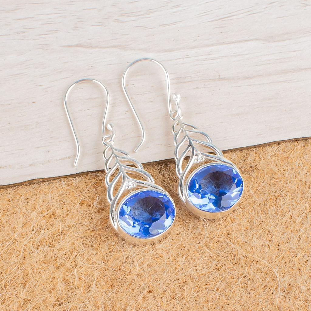 Natural Tanzanite Gemstone 925 Sterling Silver Jewelry Drop/Dangle Earrings1.64" CE-1-4