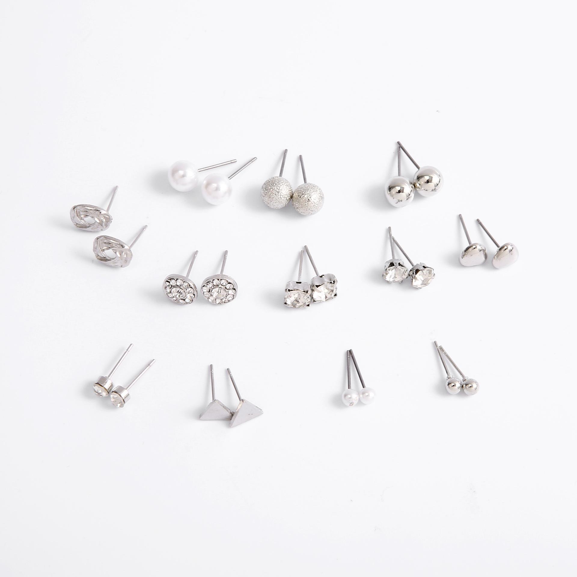 Earrings, Fashion Pearl Sparkling Diamond Zircon 12 Pairs Combination Set Earrings
