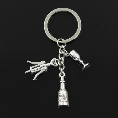 Fashion 30mm Key Chain Keychain Jewelry   Wine Opener Wine Glass Pendant
