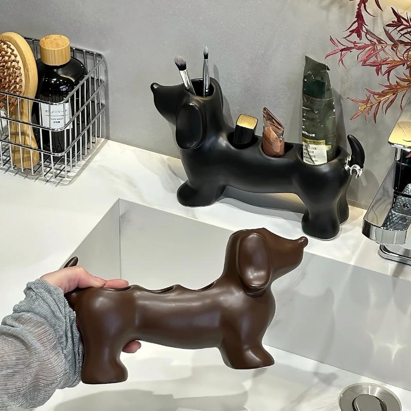 Abs Dachshund Dog Toothbrush Holder Multi Slots Adorable Design For Bathroom Countertop Storage Organizer