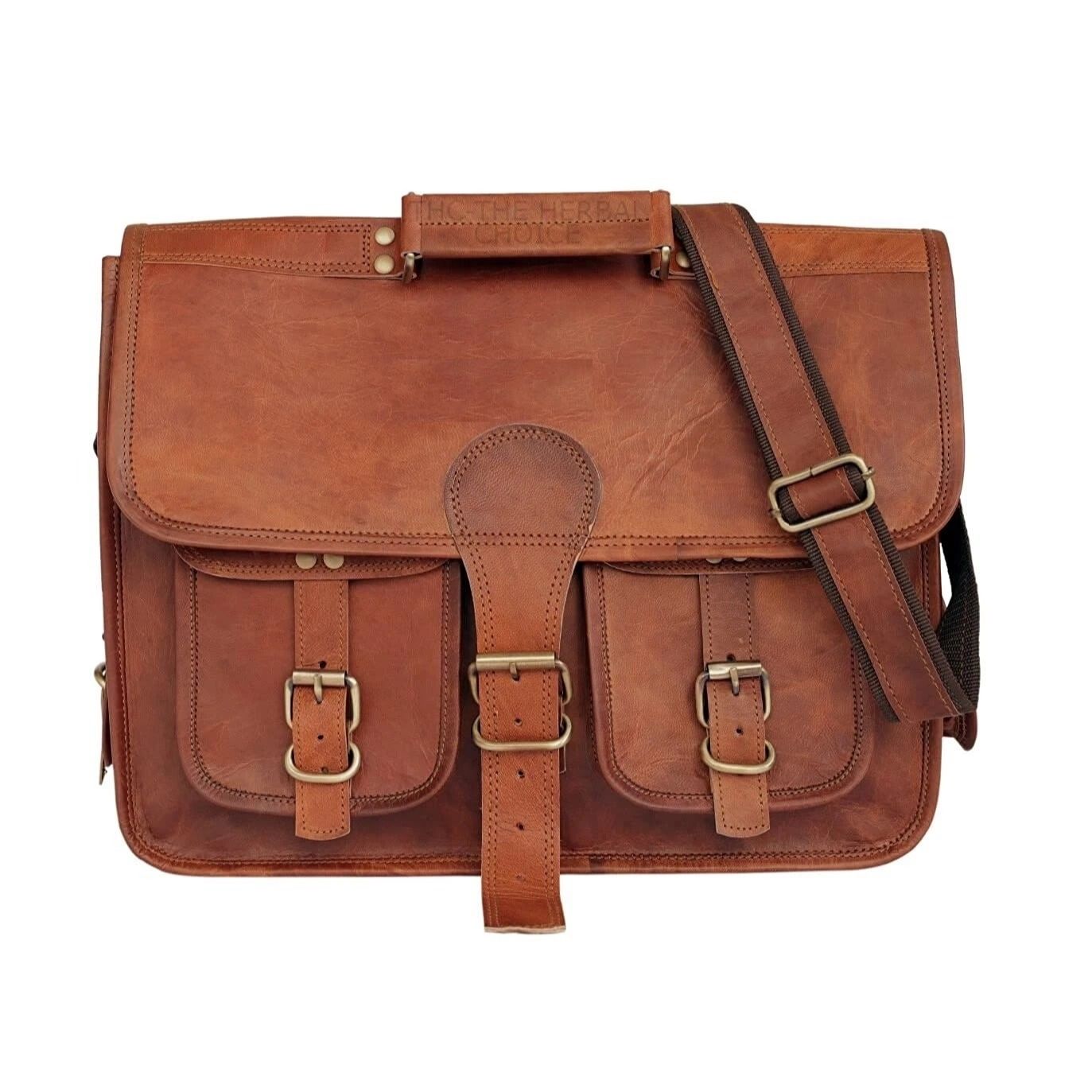 

Мужская сумка-мессенджер из натуральной винтажной кожи через плечо для ноутбука, портфель «все в одном» 11 x 9 x3 in