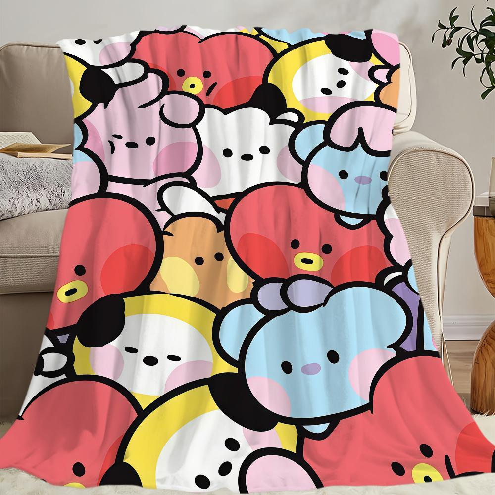 Cartoon Cute B-B-BT-21-ES Blanket Flannel warm comfort soft plush blanket For Picnic Beds Sofas Homes And Bedrooms
