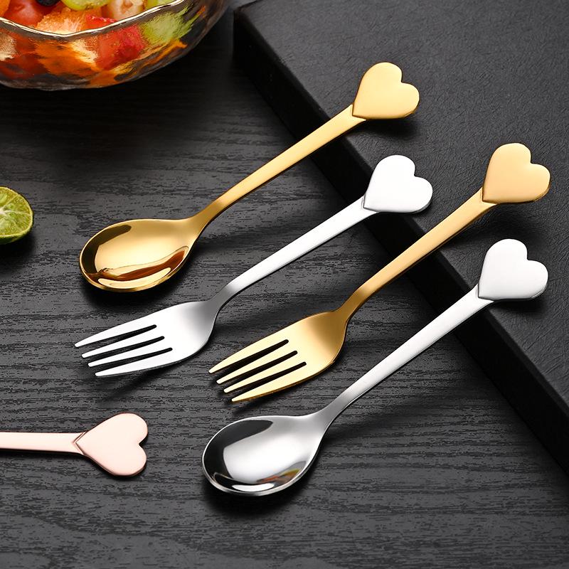 Stainless Steel Heart-Shaped Dessert and Fruit Fork Set for Kids