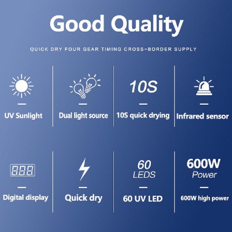 Leistungsstarke 60 LEDs LED Nagellampe zum Trocknen von Gel-Nagellack, Schwachstrommodus, Smart Sensor, professionelle Maniküremaschine für Nailart-Salons