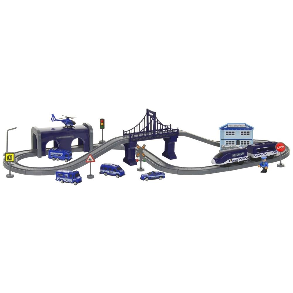 Electric Train Battery Train Locomotive Track Police Tracks + 4 Cars