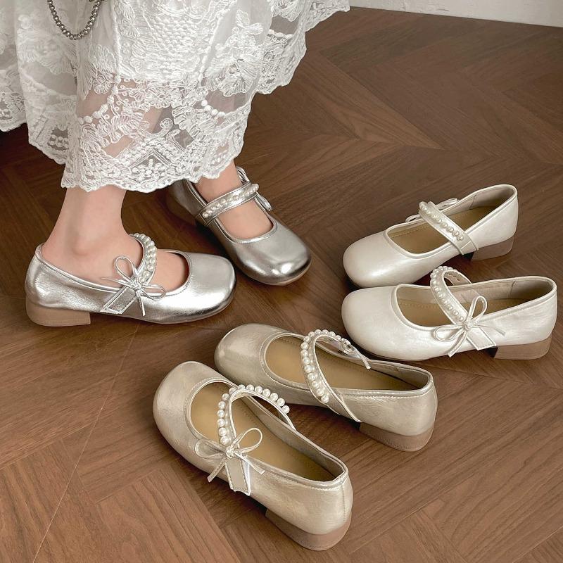 

Retro Round-toed Shallow-mouthed Chunk-heeled Single Shoes New Versatile Women s Shoes 40 шампанського