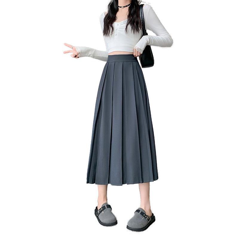 Chic Plus Size A-line Pleated Midi Skirt - Age-Reducing, Solid Color, Autumn/Winter Collection