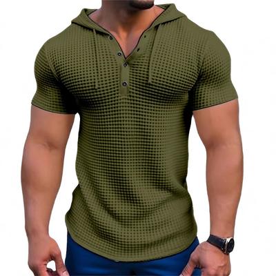 Einfarbiges Herren Waffel Strand Slim Fit Kurzarm Überzieh-Kapuzen-T-Shirt