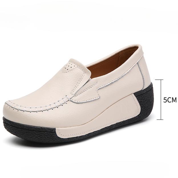 Fashion Platform Shoes Genuine Leather Wedge Heels Casual Shoes Slip-on Loafers Daily Walking Shoes